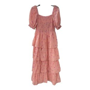 LoveShackFancy Pink Floral Midi Dress